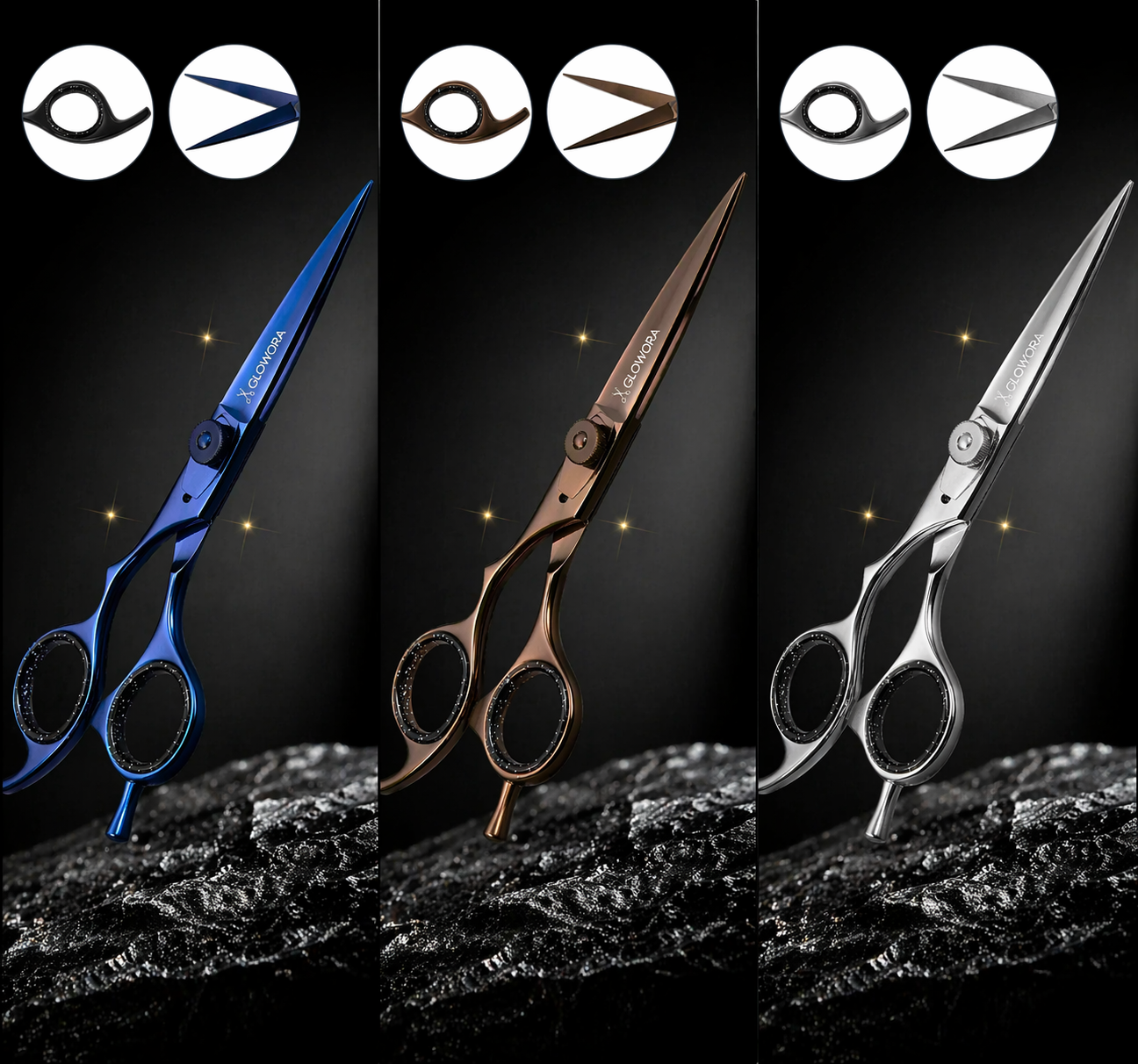 Professional Hair Cutting Scissor With Razor Edge. Multicolor Coating SSB-101-1041 Also available in Satin Finish, Mirror Finish, Full Gold and Any Color. 5 inch, 5.5 inch, 6 inch, 6.5 inch, 7 inch